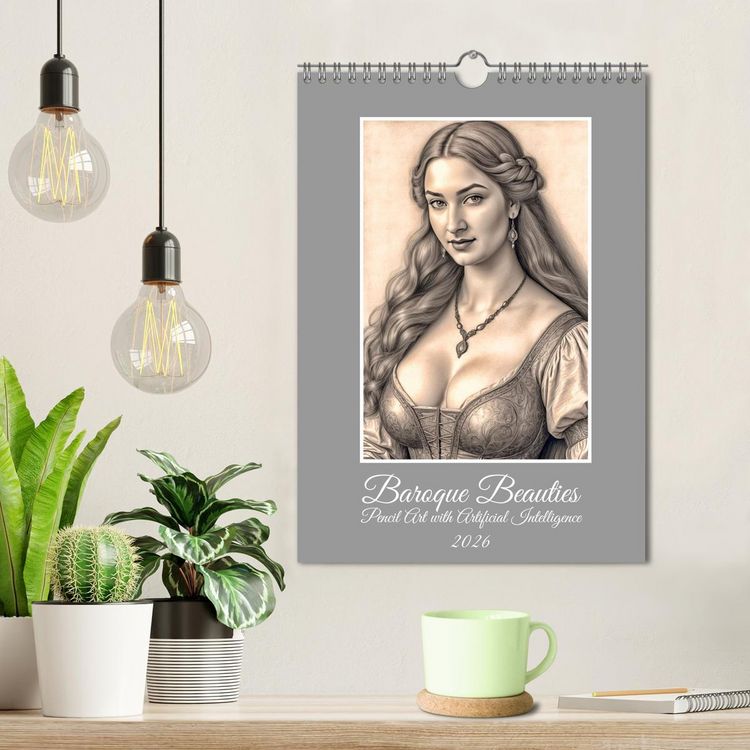 Produktbild: Baroque Beauties, Pencil Art with Artificial Intelligence (Wall Calendar 2026 DIN A4 portrait), CALVENDO 12 Month Wall Calendar