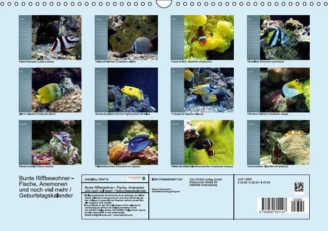 Produktbild: Bunte Riffbewohner - Fische, Anemonen und noch viel mehr (Wandkalender immerw&auml;hrend DIN A3 quer)