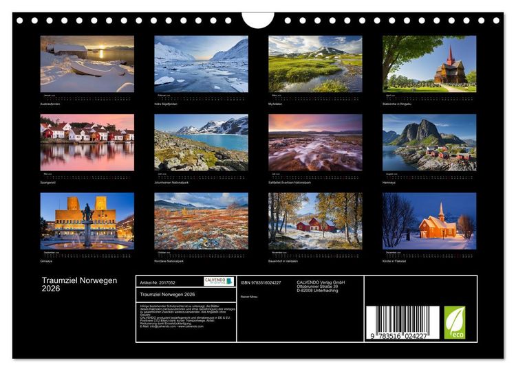 Produktbild: Traumziel Norwegen 2026 (Wandkalender 2026 DIN A4 quer), CALVENDO Monatskalender