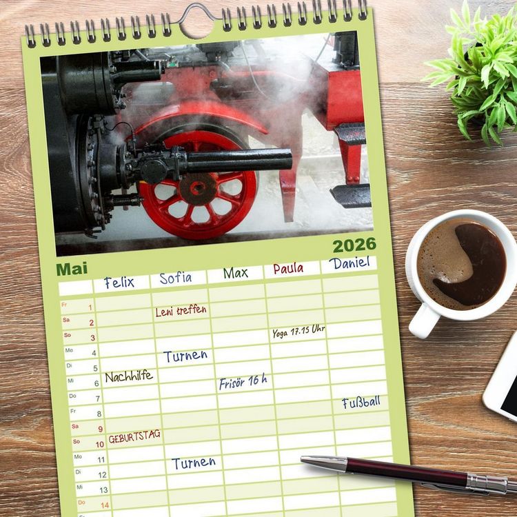 Produktbild: Familienplaner 2026 - Dampflok auf Usedom mit 5 Spalten (Wandkalender, 21 x 45 cm) CALVENDO