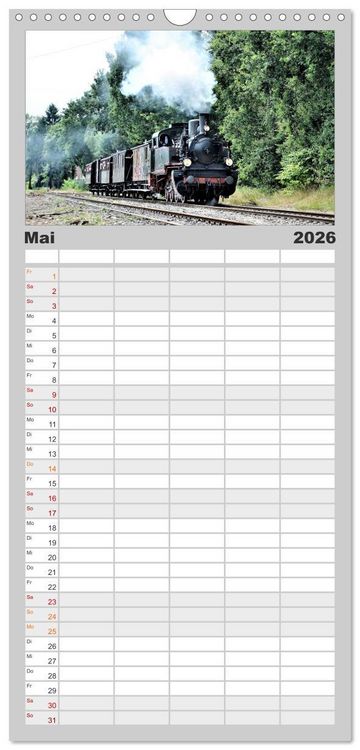 Produktbild: Familienplaner 2026 - Dampflok-Nostalgie - schwere Lokomotiven mit 5 Spalten (Wandkalender, 21 x 45 cm) CALVENDO