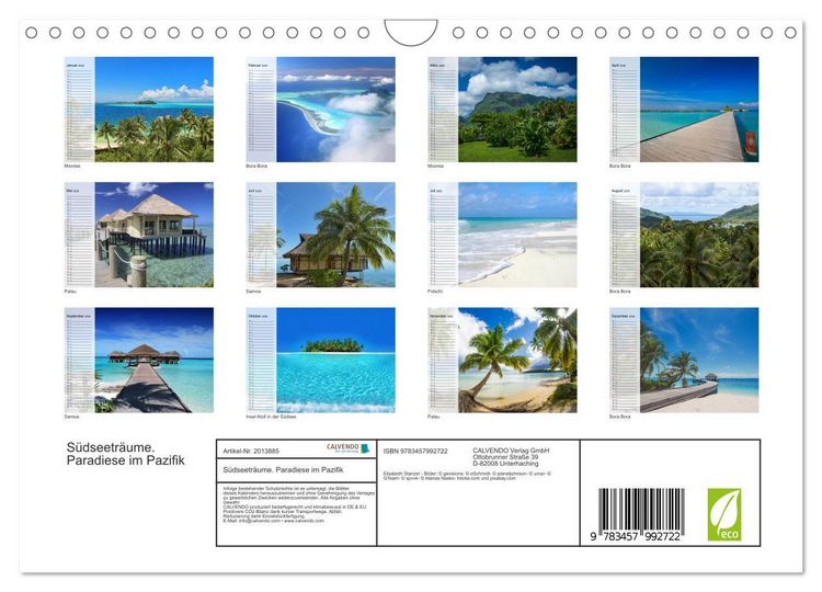 Produktbild: S&uuml;dseetr&auml;ume. Paradiese im Pazifik (Wandkalender 2026 DIN A4 quer), CALVENDO Monatskalender