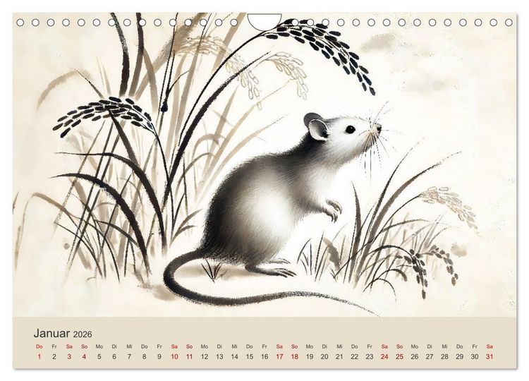 Produktbild: Chinesische Tierkreiszeichen - Kunstvolle KI-Tuschemalerei des Ostens (Wandkalender 2026 DIN A4 quer), CALVENDO Monatskalender