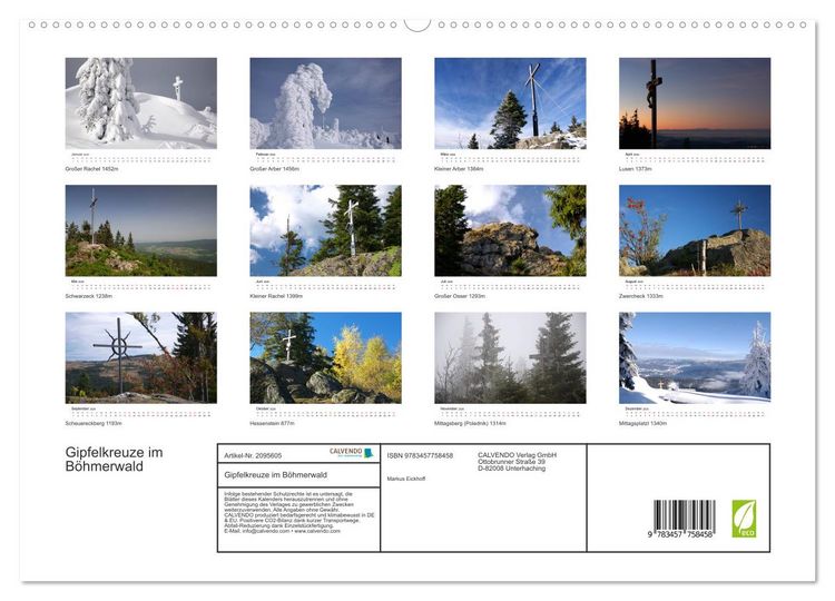 Produktbild: Gipfelkreuze im B&ouml;hmerwald (hochwertiger Premium Wandkalender 2026 DIN A2 quer), Kunstdruck in Hochglanz