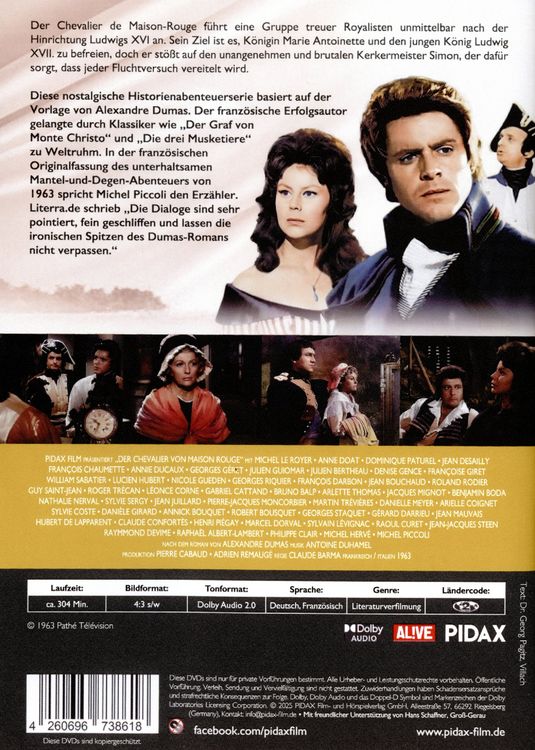 Produktbild: Der Chevalier von Maison Rouge / Der komplette Historien-Vierteiler nach einer Vorlage von Alexandre Dumas (Pidax Historien-Klassiker) [2 DVDs]