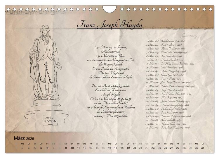 Produktbild: Von Mozart bis Beethoven (Wandkalender 2026 DIN A4 quer), CALVENDO Monatskalender