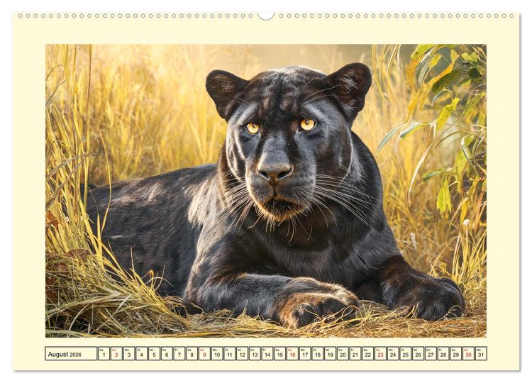 Produktbild: Schwarze Panther. Geheimnisvolle Schatten der Wildnis (Wandkalender 2026 DIN A2 quer), CALVENDO Monatskalender