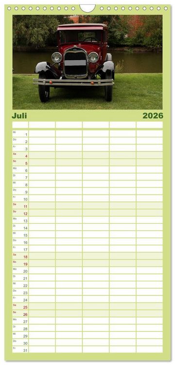 Produktbild: Familienplaner 2026 - Oldtimer vergangenger Jahrzehnte mit 5 Spalten (Wandkalender, 21 x 45 cm) CALVENDO