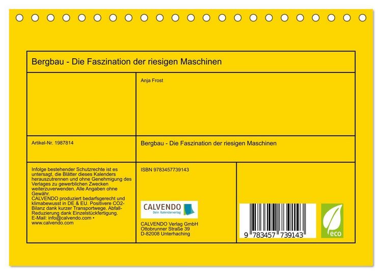 Produktbild: Bergbau - Die Faszination der riesigen Maschinen (Tischkalender 2026 DIN A5 quer), CALVENDO Monatskalender