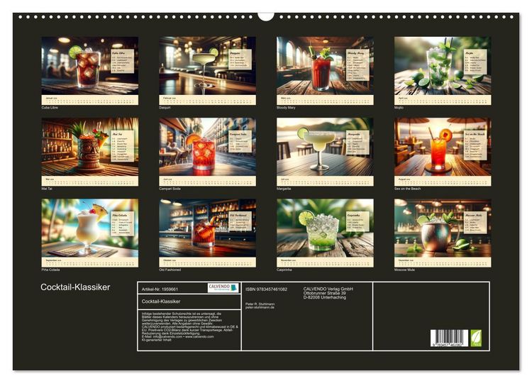 Produktbild: Cocktail-Klassiker (Wandkalender 2026 DIN A2 quer), CALVENDO Monatskalender