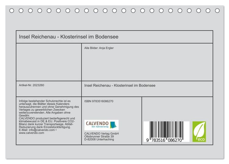 Produktbild: Insel Reichenau - Klosterinsel im Bodensee (Tischkalender 2026 DIN A5 quer), CALVENDO Monatskalender