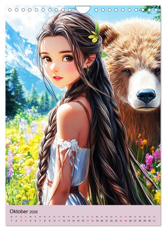 Produktbild: Magische Manga-Girls. Zauberhafte Illustrationen mit Krafttieren (Wandkalender 2026 DIN A4 hoch), CALVENDO Monatskalender