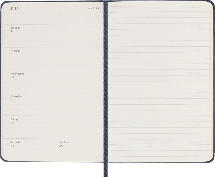 Produktbild: Moleskine 12 Monate Wochen Notizkalender 2027, Pocket/A6, 1 Wo = 1 Seite, rechts linierte Seite, Fester Einband, Saphir