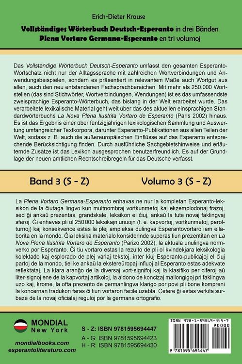Produktbild: Vollst&auml;ndiges W&ouml;rterbuch Deutsch-Esperanto in drei B&auml;nden. Band 3 (S-Z)