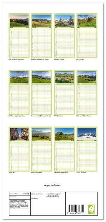 Produktbild: Familienplaner 2026 - Appenzellerland mit 5 Spalten (Wandkalender, 21 x 45 cm) CALVENDO