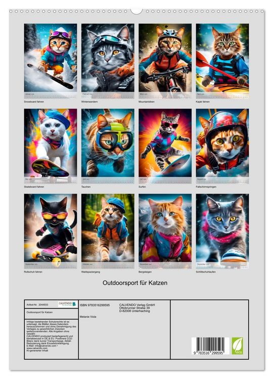 Produktbild: Outdoorsport f&uuml;r Katzen (hochwertiger Premium Wandkalender 2026 DIN A2 hoch), Kunstdruck in Hochglanz