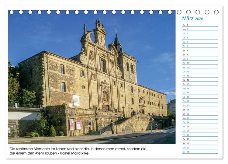 Produktbild: Mein Weg nach Santiago de Compostela mit Zitaten (Tischkalender 2026 DIN A5 quer), CALVENDO Monatskalender