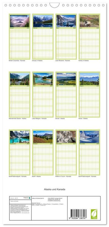 Produktbild: Familienplaner 2027 - Alaska und Kanada mit 5 Spalten (Wandkalender, 21 x 45 cm) CALVENDO
