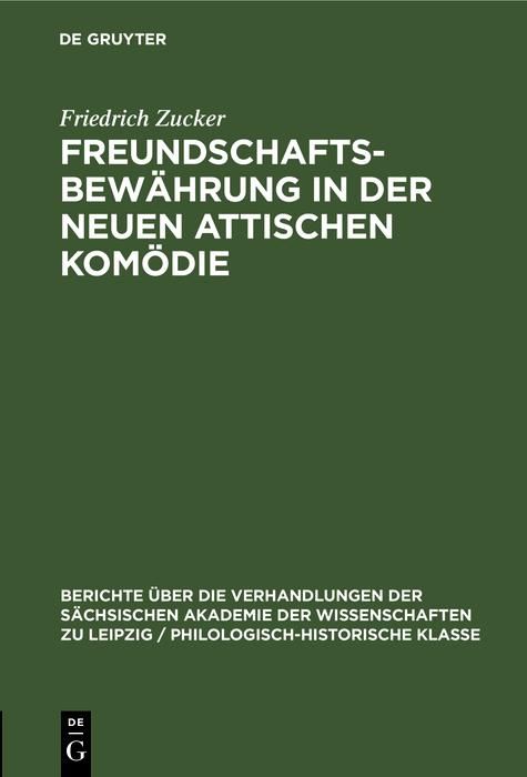Produktbild: Freundschaftsbew&auml;hrung in der neuen attischen Kom&ouml;die