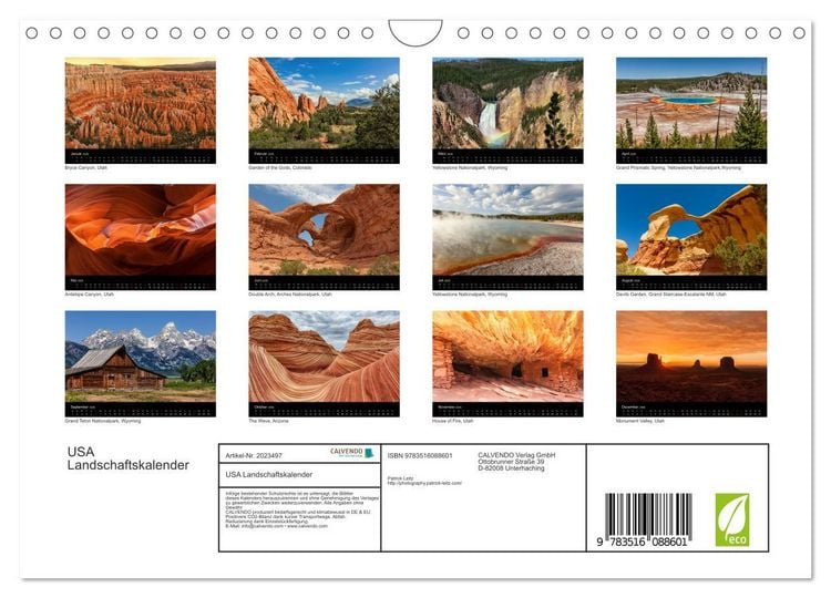 Produktbild: USA Landschaftskalender (Wandkalender 2026 DIN A4 quer), CALVENDO Monatskalender