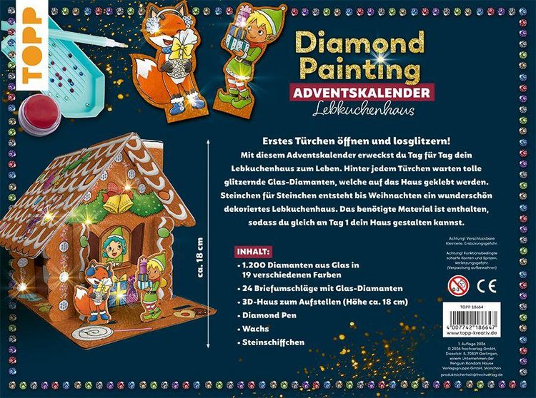 Produktbild: Diamond Painting Adventskalender Lebkuchenhaus. Mit Material und Werkzeug