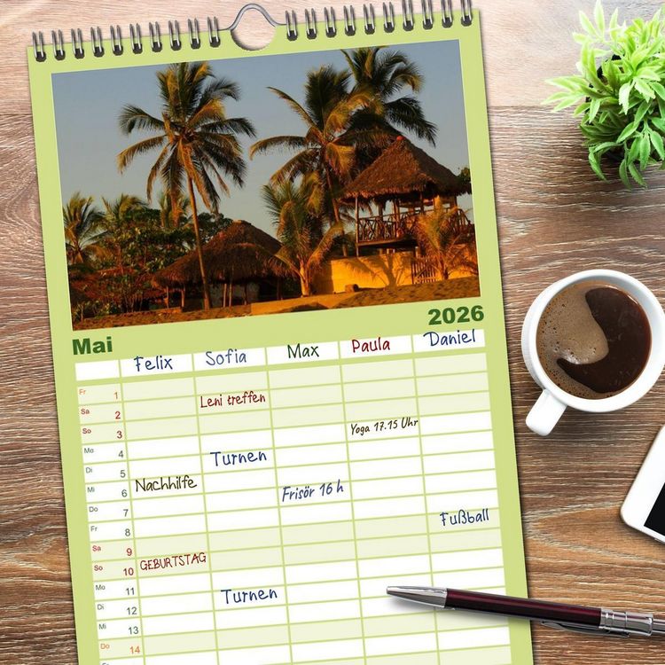 Produktbild: Familienplaner 2026 - Von Mexiko nach Panama in 12 Monaten mit 5 Spalten (Wandkalender, 21 x 45 cm) CALVENDO