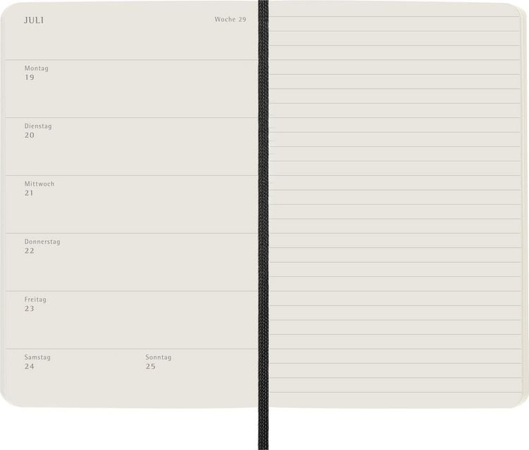Produktbild: Moleskine 12 Monate Wochen Notizkalender Deutsch 2027, Pocket/A6, 1 Wo = 1 Seite, rechts linierte Seite, Weicher Einband, Schwarz