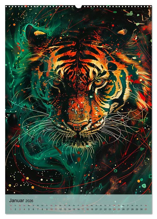 Produktbild: Raubkatzen - Geschmeidige J&auml;ger im Neonlicht (hochwertiger Premium Wandkalender 2026 DIN A2 hoch), Kunstdruck in Hochglanz