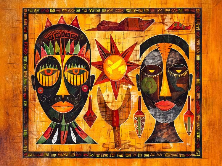 Produktbild: CALVENDO Puzzle Abstrakte Masken und afrikanische Gesichter | 1000 Teile Lege-Gr&ouml;&szlig;e 64x48cm Foto-Puzzle f&uuml;r gl&uuml;ckliche Stunden