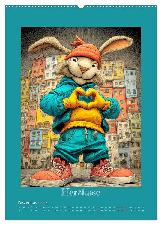 Produktbild: Urban Rabbits. Coole Stadthasen mit Charakter (hochwertiger Premium Wandkalender 2026 DIN A2 hoch), Kunstdruck in Hochglanz
