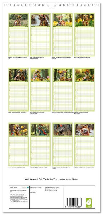 Produktbild: Familienplaner 2026 - Waldtiere mit Stil. Tierische Trendsetter in der Natur mit 5 Spalten (Wandkalender, 21 x 45 cm) CALVENDO