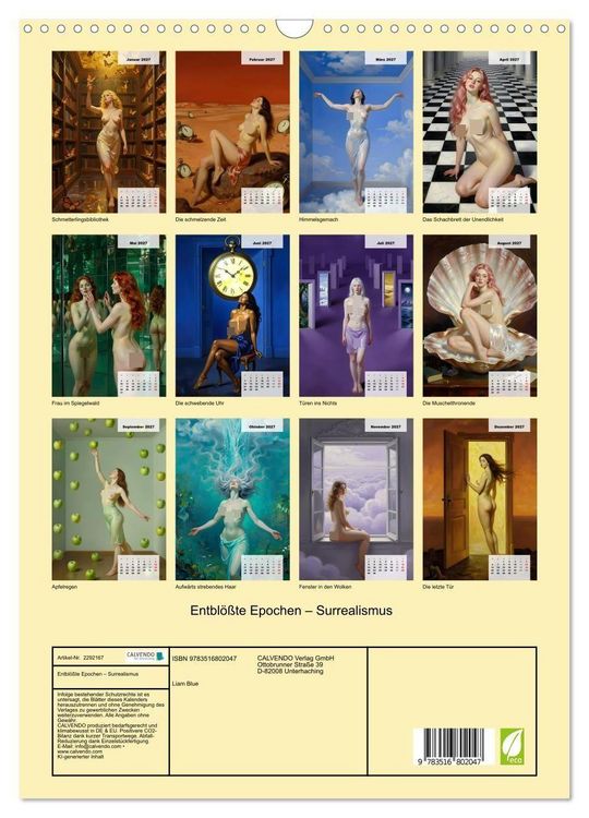 Produktbild: Entbl&ouml;&szlig;te Epochen &ndash; Surrealismus (Wandkalender 2027 DIN A3 hoch), CALVENDO Monatskalender