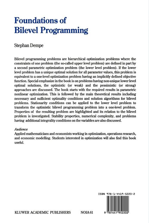 Produktbild: Foundations of Bilevel Programming