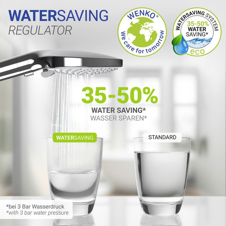 Produktbild: Duschkopf Mod. Water Saving, 12 cm, chrom, ABS, wei&szlig;, 3 Funktionen, wassersparend