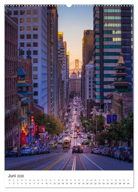 Produktbild: San Francisco - Cable Cars, Golden Gate Bridge und Lombard Street (Wandkalender 2026 DIN A2 hoch), CALVENDO Monatskalender