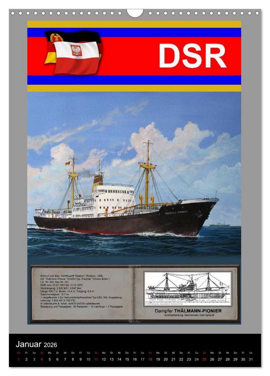 Produktbild: Heimathafen Rostock - Schiffe der Deutschen Seereederei (Wandkalender 2026 DIN A3 hoch), CALVENDO Monatskalender