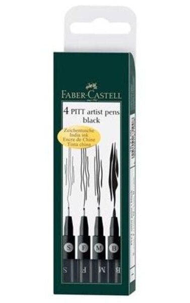 Produktbild: Faber-Castell Tuschestifte Pitt Artist Pens schwarz, 4er Etui