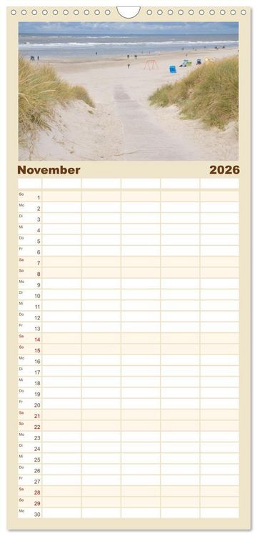 Produktbild: Familienplaner 2026 - Am Strand von Langeoog mit 5 Spalten (Wandkalender, 21 x 45 cm) CALVENDO