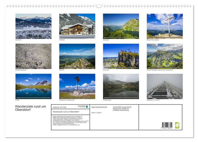 Produktbild: Wanderziele rund um Oberstdorf (Wandkalender 2026 DIN A2 quer), CALVENDO Monatskalender