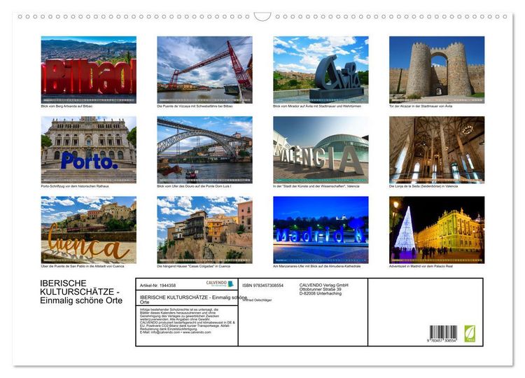 Produktbild: IBERISCHE KULTURSCH&Auml;TZE - Einmalig sch&ouml;ne Orte (Wandkalender 2026 DIN A2 quer), CALVENDO Monatskalender