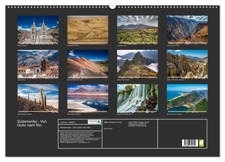 Produktbild: S&uuml;damerika - Von Quito nach Rio (Wandkalender 2026 DIN A2 quer), CALVENDO Monatskalender