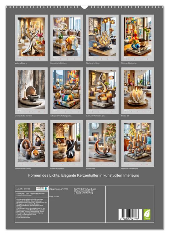 Produktbild: Formen des Lichts. Elegante Kerzenhalter in kunstvollen Interieurs (hochwertiger Premium Wandkalender 2026 DIN A2 hoch), Kunstdruck in Hochglanz