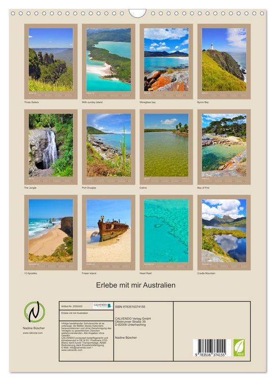 Produktbild: Erlebe mit mir Australien (Wandkalender 2026 DIN A3 hoch), CALVENDO Monatskalender