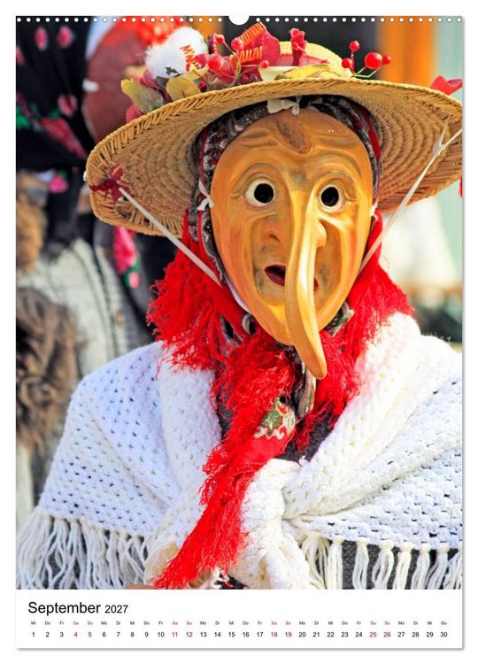 Produktbild: Gesichter, Holzlarven im Fasching von Mittenwald in Oberbayern (Wandkalender 2027 DIN A2 hoch), CALVENDO Monatskalender