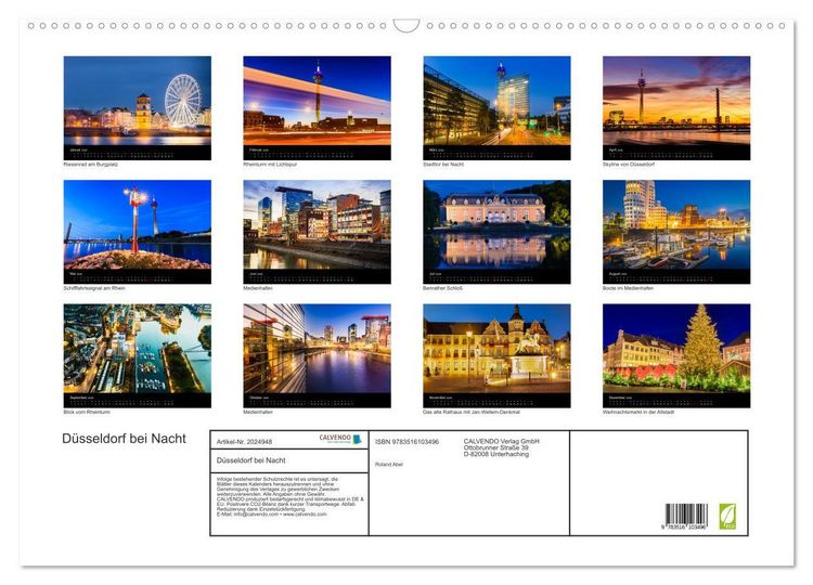 Produktbild: D&uuml;sseldorf bei Nacht (Wandkalender 2026 DIN A2 quer), CALVENDO Monatskalender