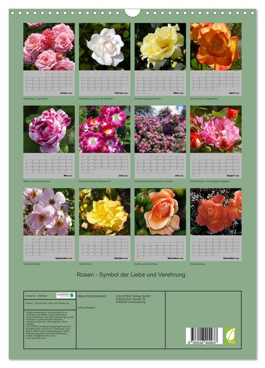 Produktbild: Rosen - Symbol der Liebe und Verehrung (Wandkalender 2026 DIN A3 hoch), CALVENDO Monatskalender