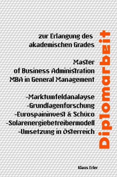 Produktbild: Diplomarbeit - Solarenergiebetreibermodell-Umsetzung in &Ouml;sterreich