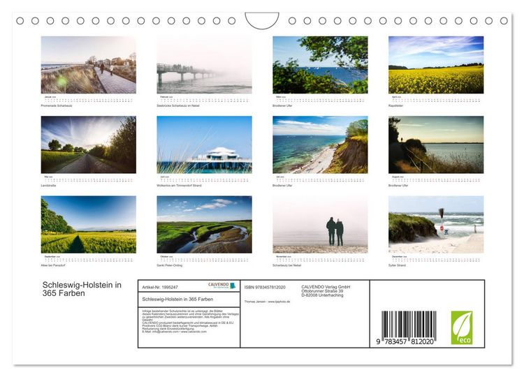 Produktbild: Schleswig-Holstein in 365 Farben (Wandkalender 2026 DIN A4 quer), CALVENDO Monatskalender