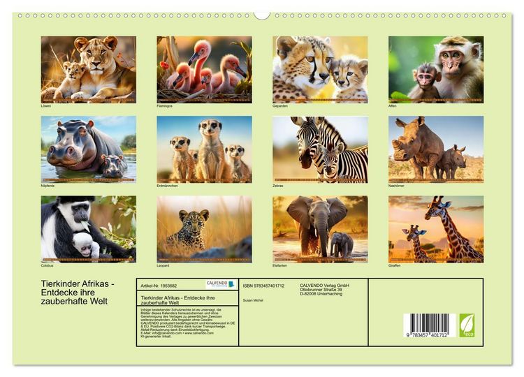 Produktbild: Tierkinder Afrikas - Entdecke ihre zauberhafte Welt (hochwertiger Premium Wandkalender 2026 DIN A2 quer), Kunstdruck in Hochglanz