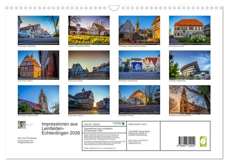 Produktbild: Impressionen aus Leinfelden-Echterdingen 2026 (Wandkalender 2026 DIN A3 quer), CALVENDO Monatskalender